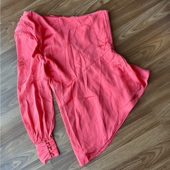 NWT Cing a Sept Stace One-Shoulder Silk Top in Neon Coral - Picture 9 of 16